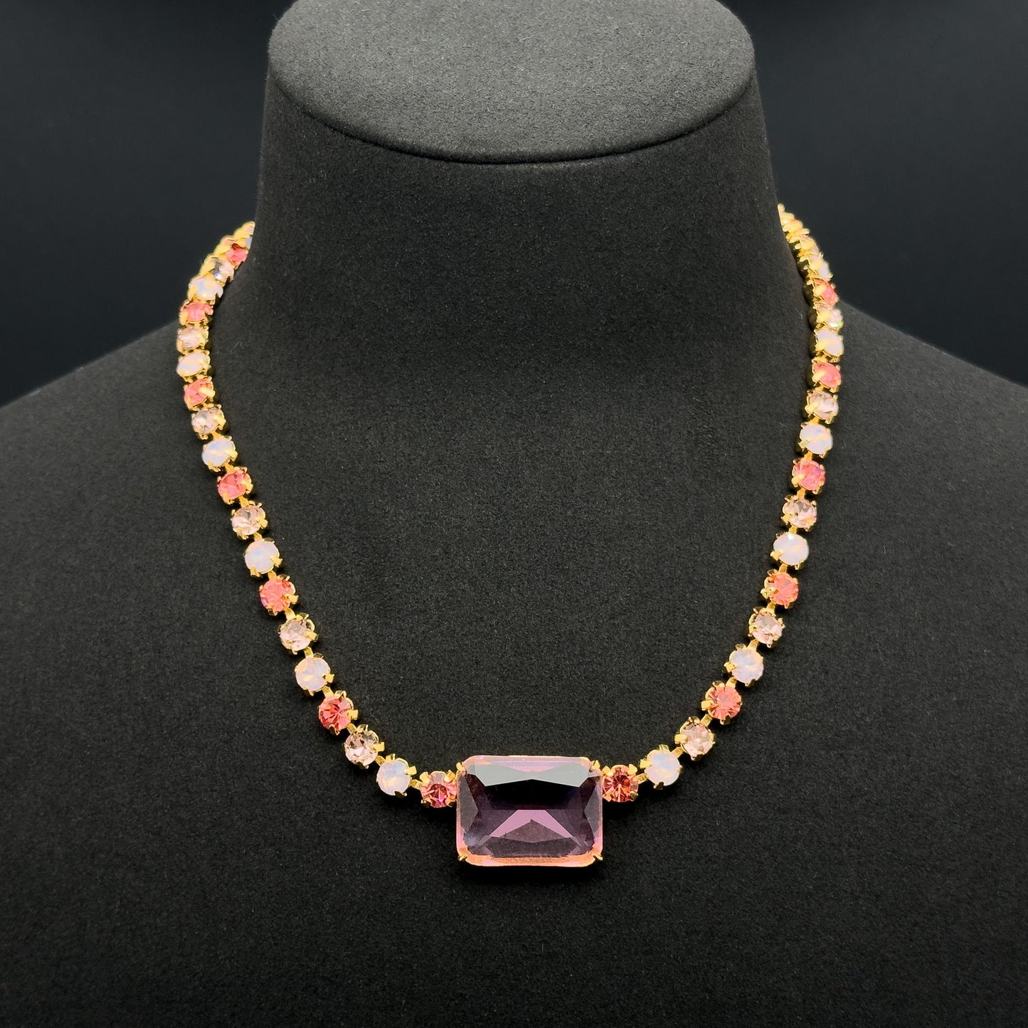 Pink Zircon Pendant Necklace and Earrings Gift Jewellery Set