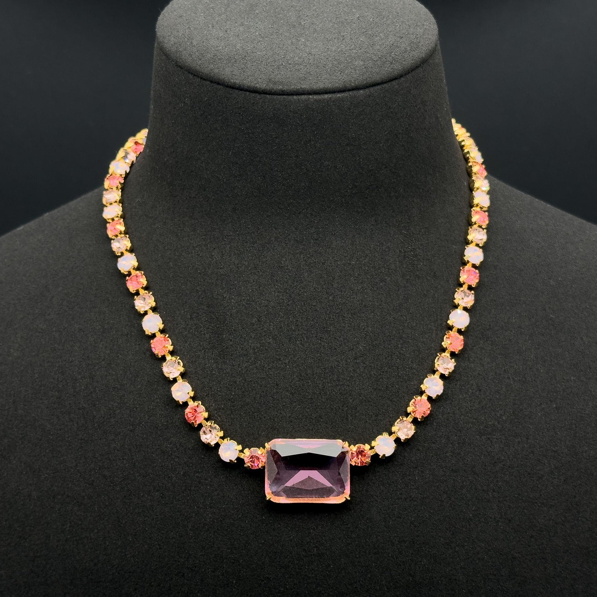 Pink Zircon Pendant Necklace and Earrings Gift Jewellery Set