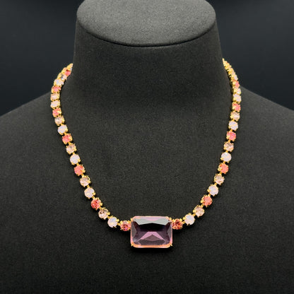 Pink Zircon Pendant Necklace and Earrings Gift Jewellery Set