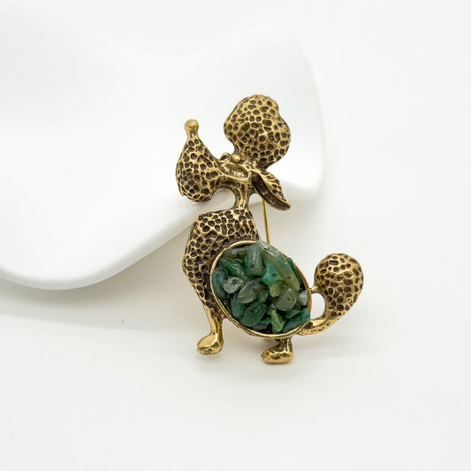 Art Deco Vintage Puppy Brooch Copper Stone Inlay Decorative Pin
