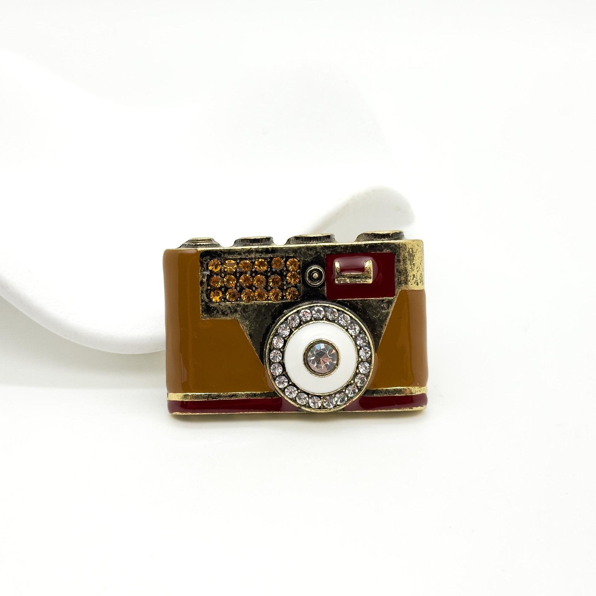 Art Deco Vintage Camera Brooch Copper Enamel Pin Accessory