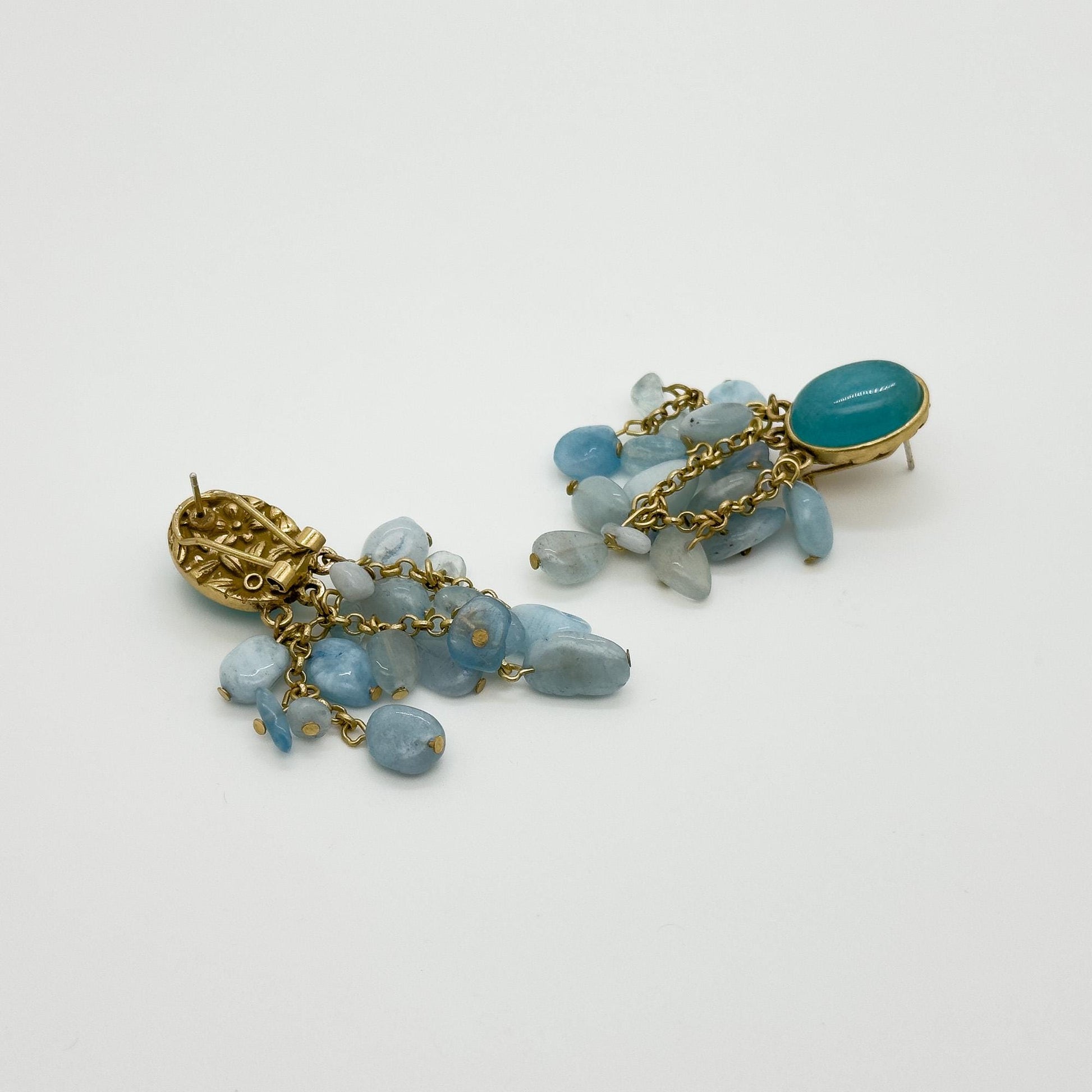 Art Deco Stone and Copper Drop Earrings Ethnic Boho Statement