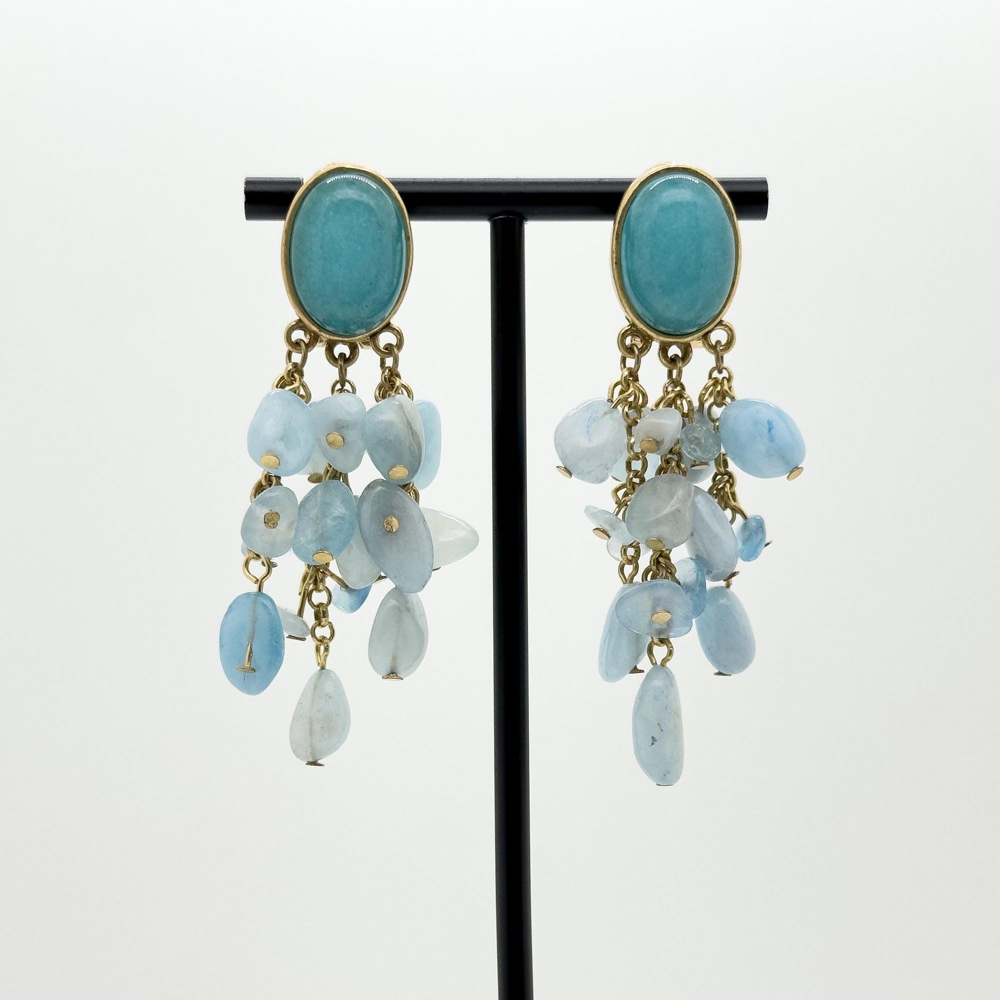 Art Deco Stone and Copper Drop Earrings Ethnic Boho Statement