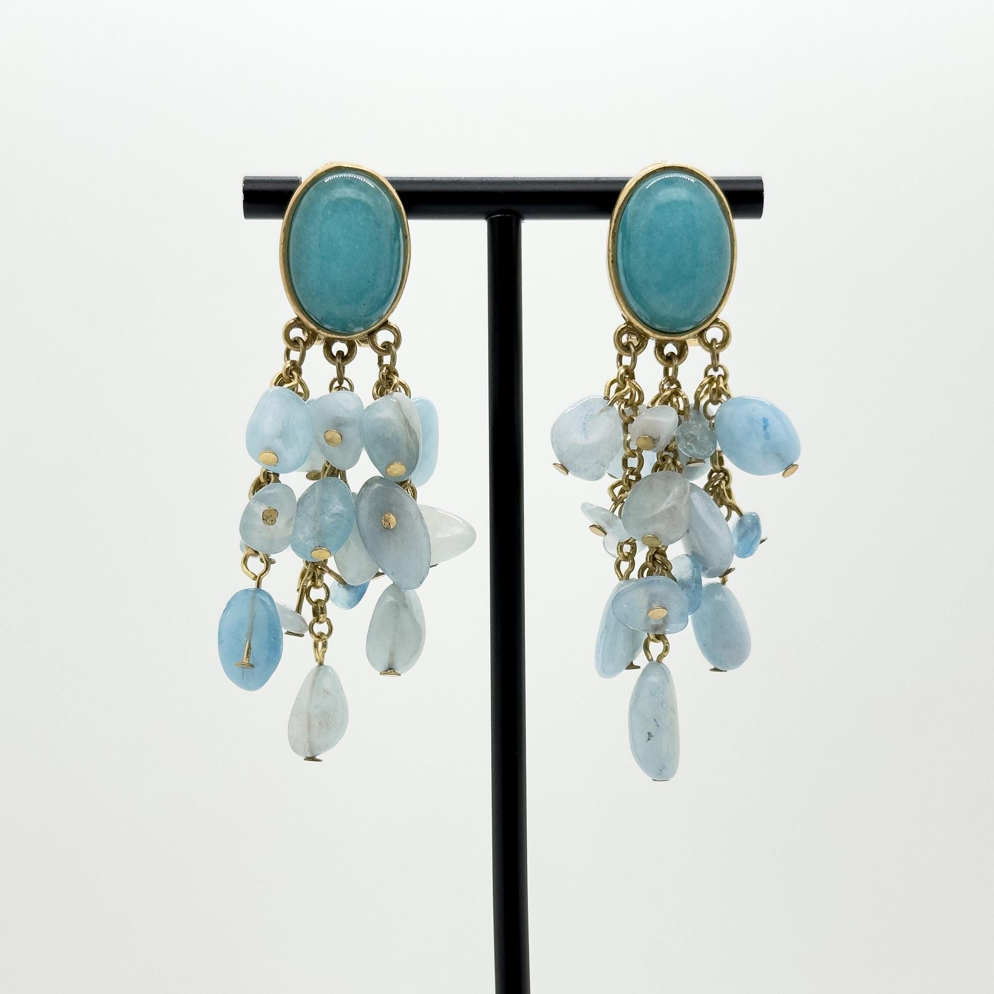 Art Deco Stone and Copper Drop Earrings Ethnic Boho Statement