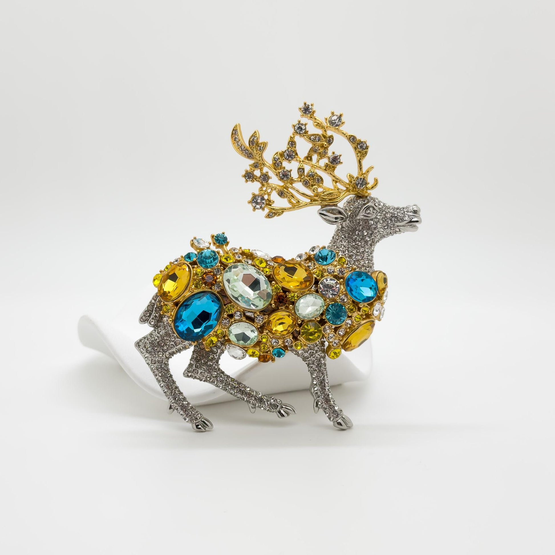 Art Deco Crystal Elk Brooch Large Rhinestone Coat Jewellery Pin