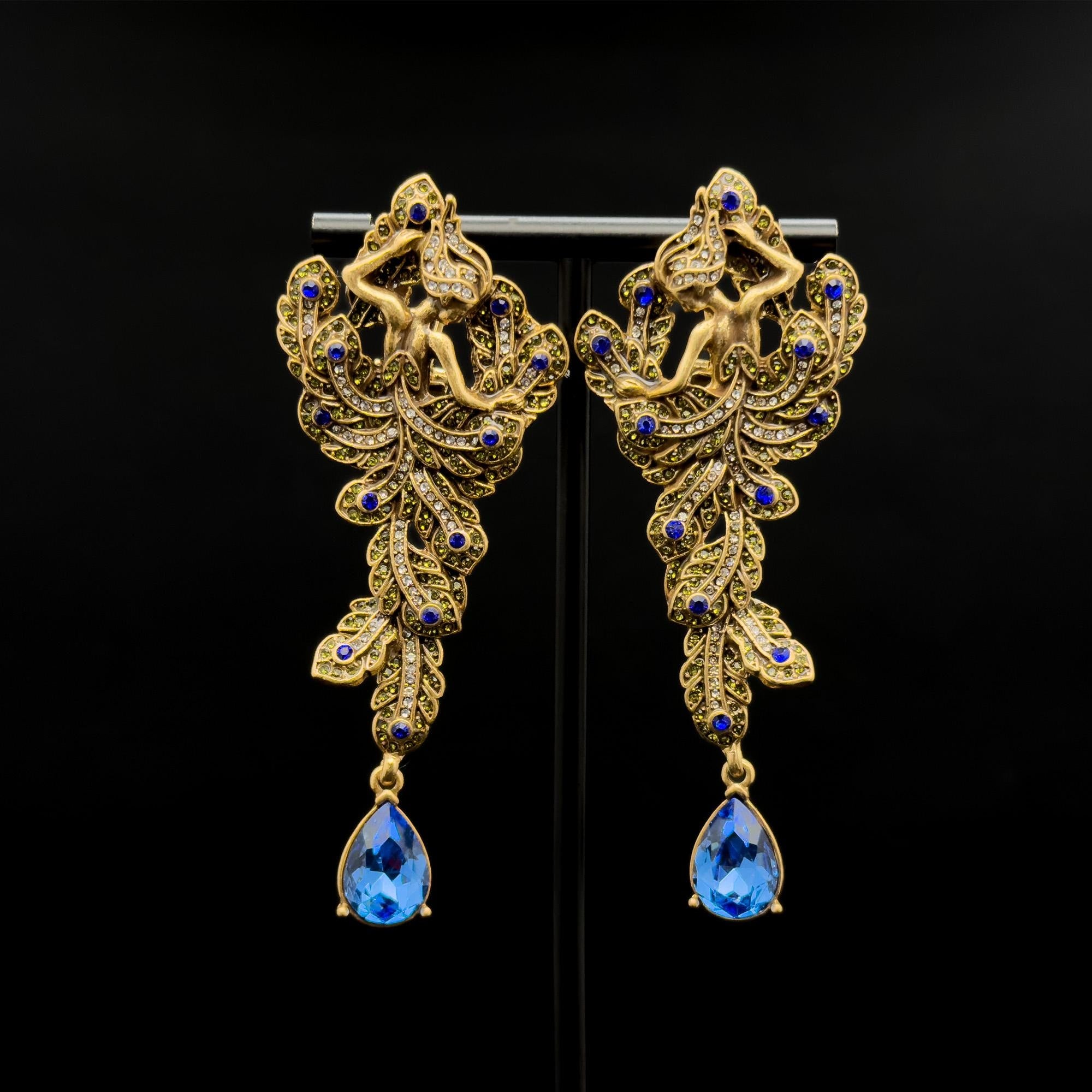 Art Deco Vintage Leaf Zircon Copper Stud Earrings 925 Silver