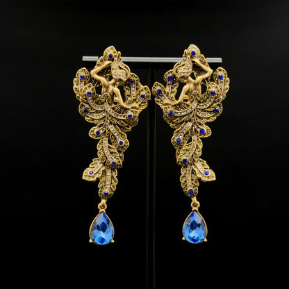 Art Deco Vintage Leaf Zircon Copper Stud Earrings 925 Silver