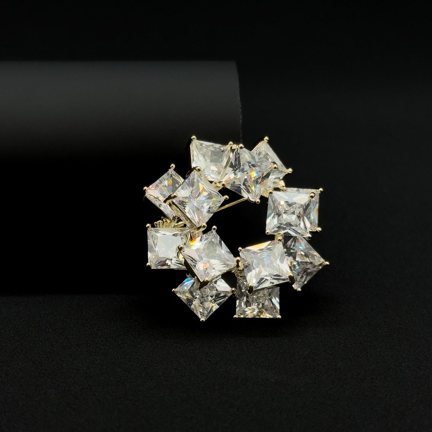 French Pink Ice Cube Brooch with Sparkling Zircon Accent