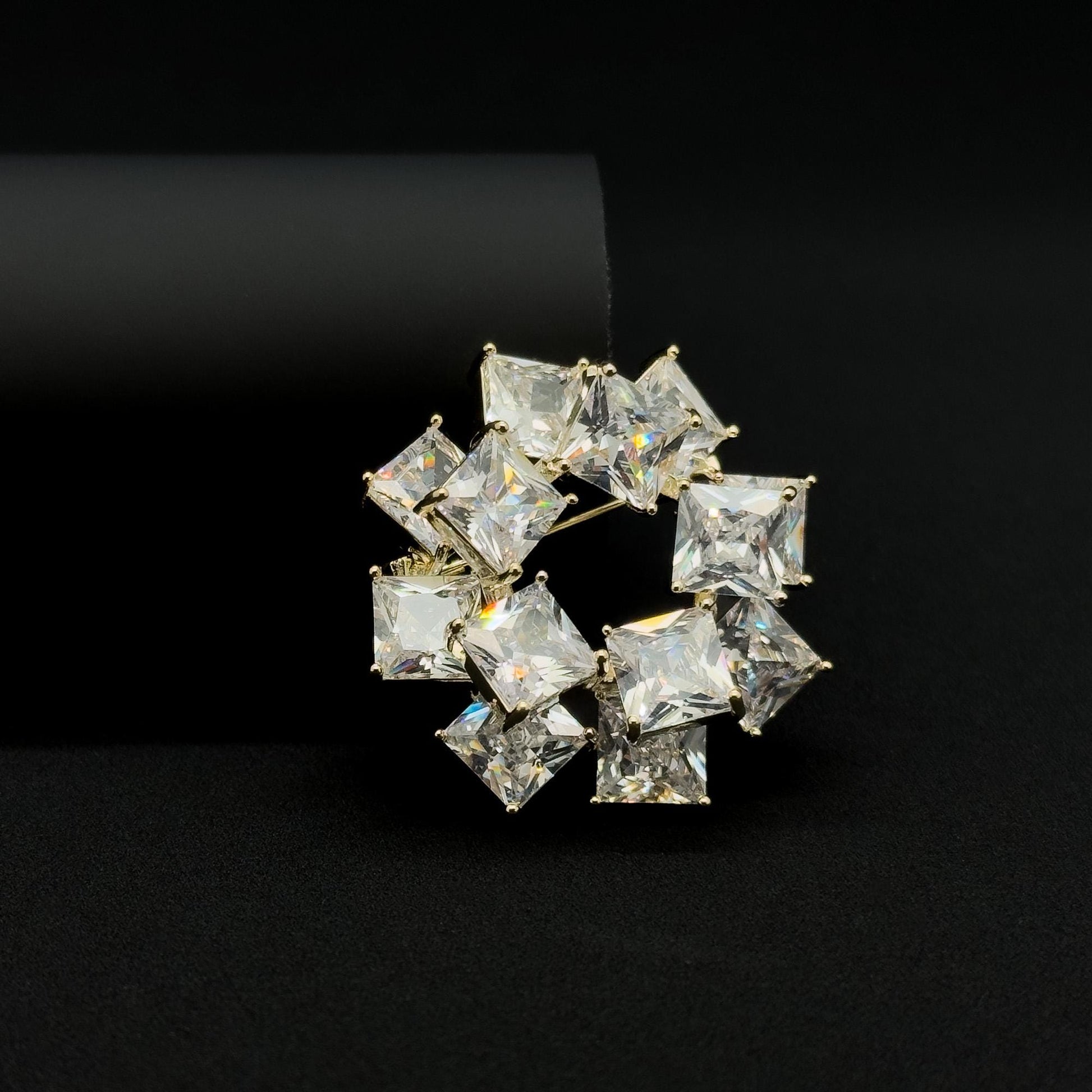 French Pink Ice Cube Brooch with Sparkling Zircon Accent