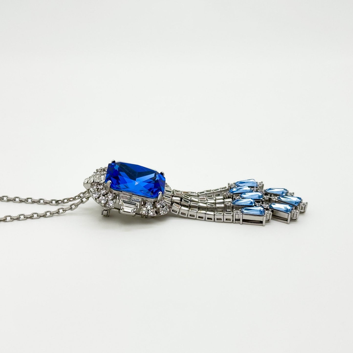 Blue Zircon Pendant Necklace and Brooch – Dual-Purpose Statement Jewellery