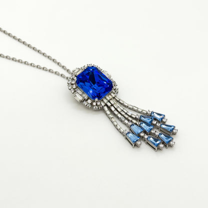 Blue Zircon Pendant Necklace and Brooch – Dual-Purpose Statement Jewellery
