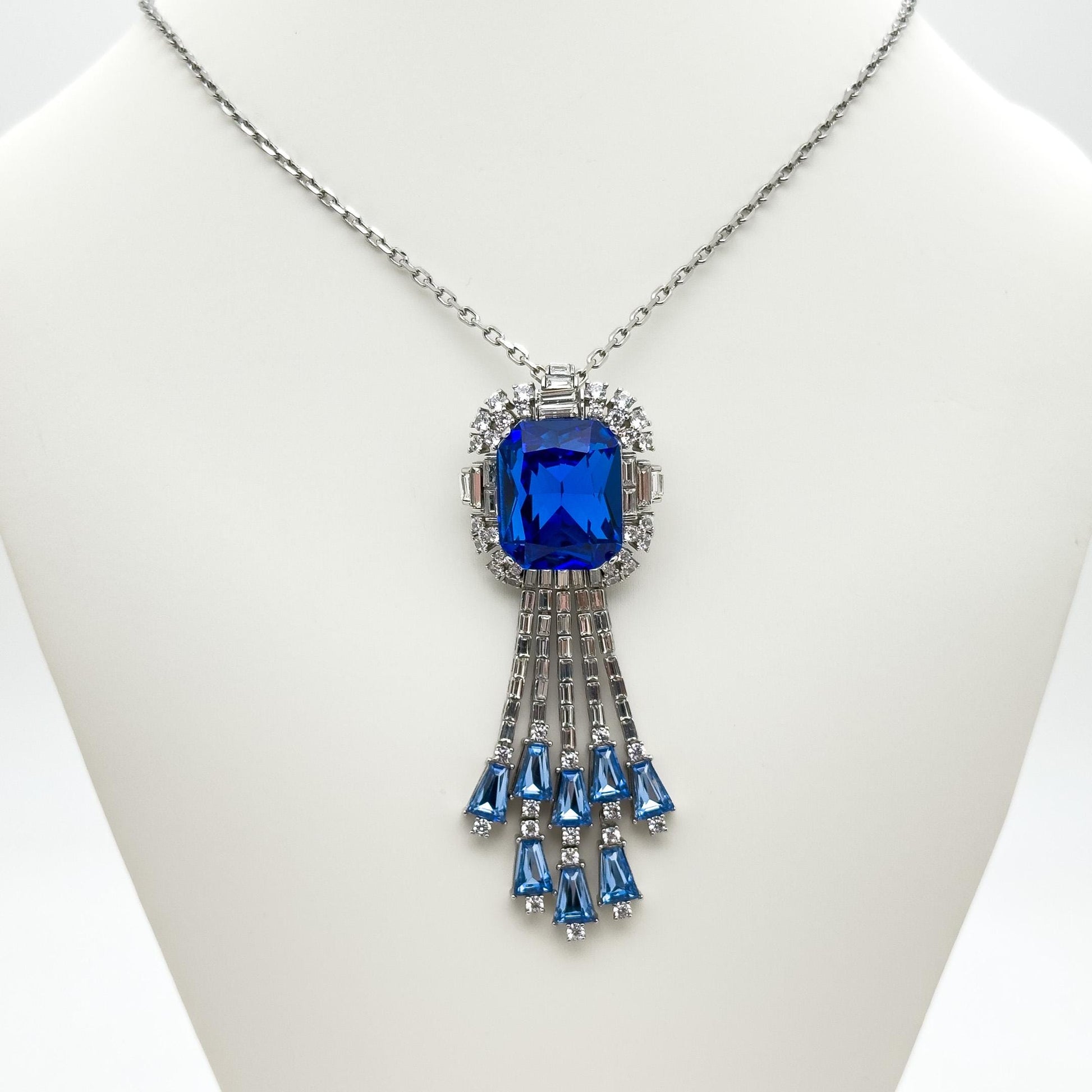 Blue Zircon Pendant Necklace and Brooch – Dual-Purpose Statement Jewellery