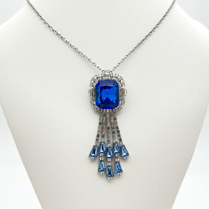 Blue Zircon Pendant Necklace and Brooch – Dual-Purpose Statement Jewellery