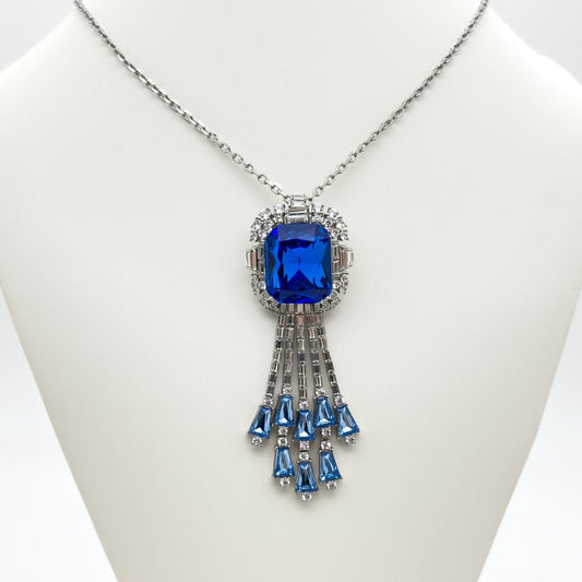 Blue Zircon Pendant Necklace and Brooch – Dual-Purpose Statement Jewellery