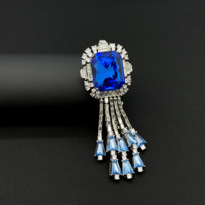 Blue Zircon Pendant Necklace and Brooch – Dual-Purpose Statement Jewellery