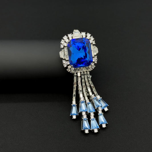 Blue Zircon Pendant Necklace and Brooch – Dual-Purpose Statement Jewellery