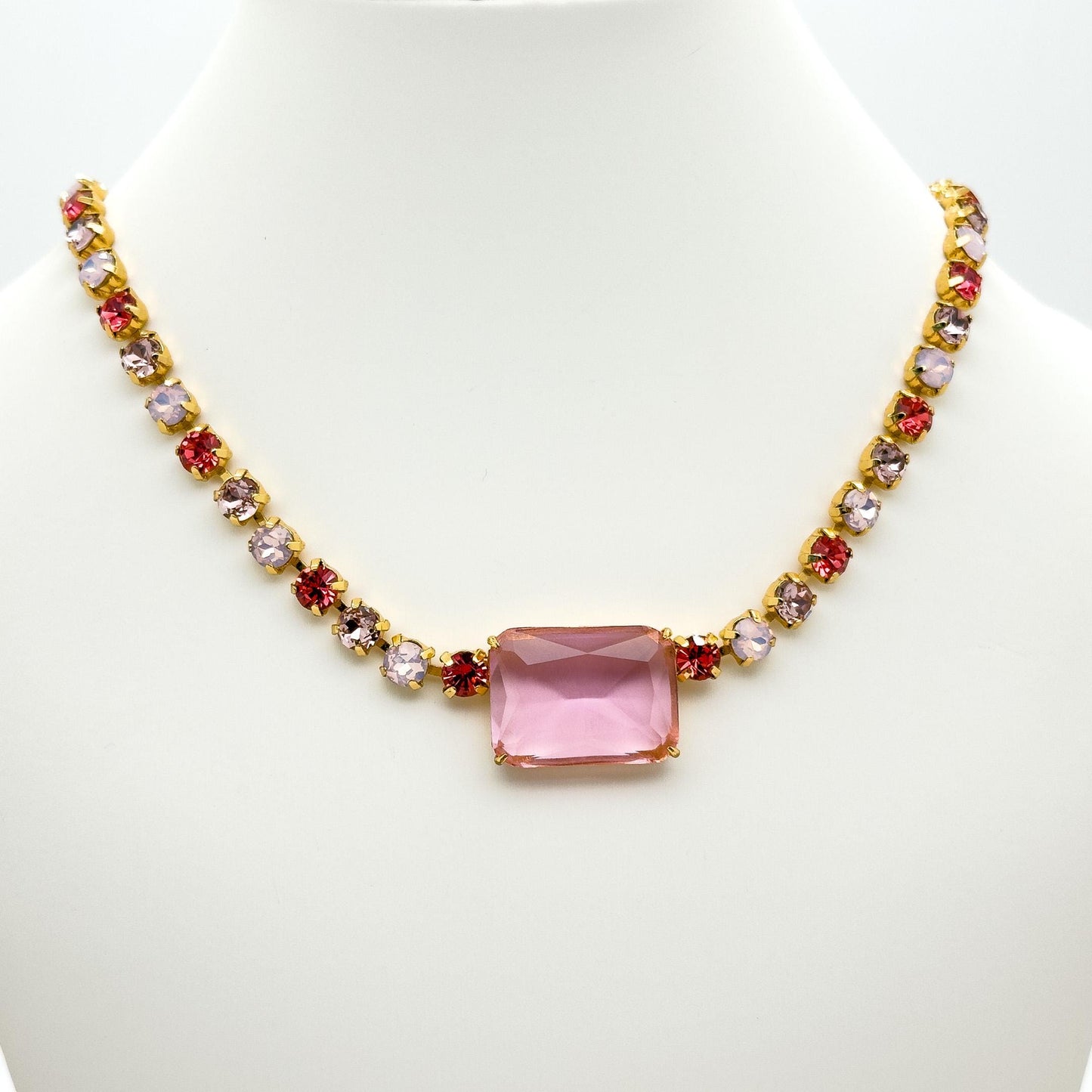 Pink Zircon Pendant Necklace and Earrings Gift Jewellery Set