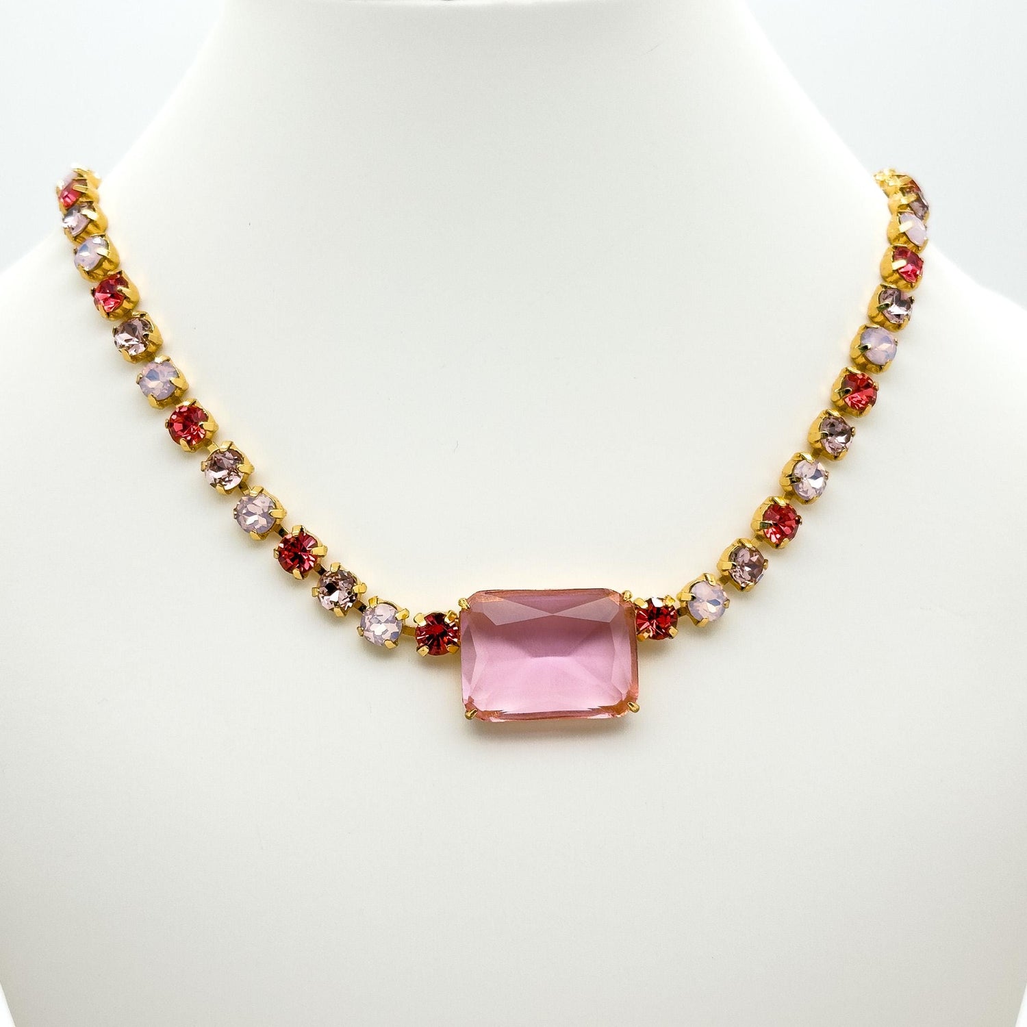 Pink Zircon Pendant Necklace and Earrings Gift Jewellery Set