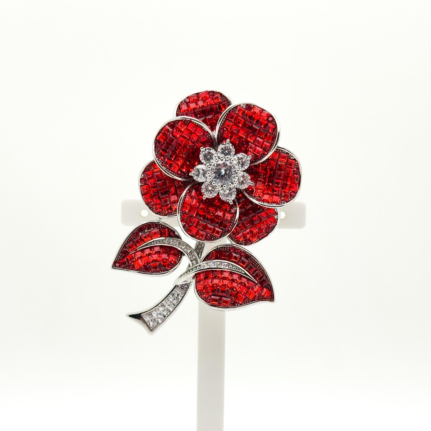 Purple Crystal Flower Brooch Rose Pin with Zircon Accents