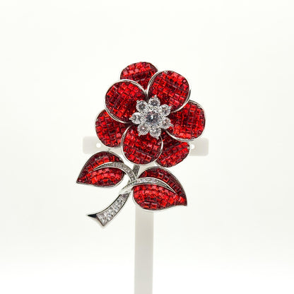 Purple Crystal Flower Brooch Rose Pin with Zircon Accents