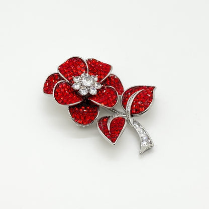 Purple Crystal Flower Brooch Rose Pin with Zircon Accents