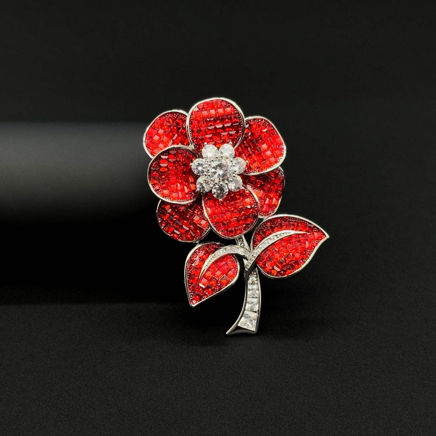 Purple Crystal Flower Brooch Rose Pin with Zircon Accents