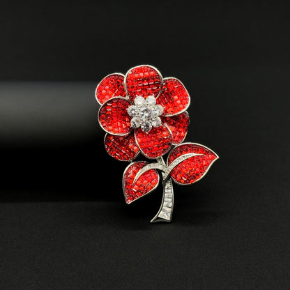 Purple Crystal Flower Brooch Rose Pin with Zircon Accents