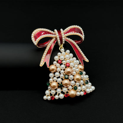 Handmade Pearl Enamel Christmas Tree Brooch with Bow Detail