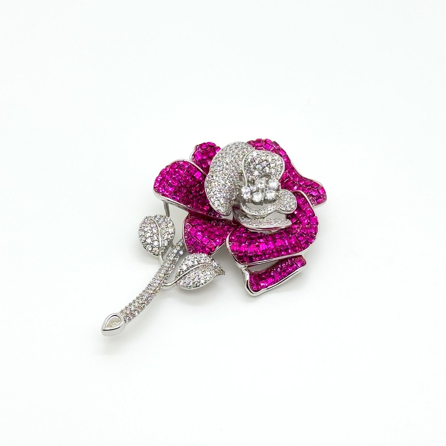 Purple Crystal Rose Brooch Luxury Rhinestone Copper Floral Pin