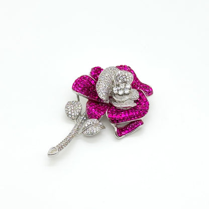 Purple Crystal Rose Brooch Luxury Rhinestone Copper Floral Pin