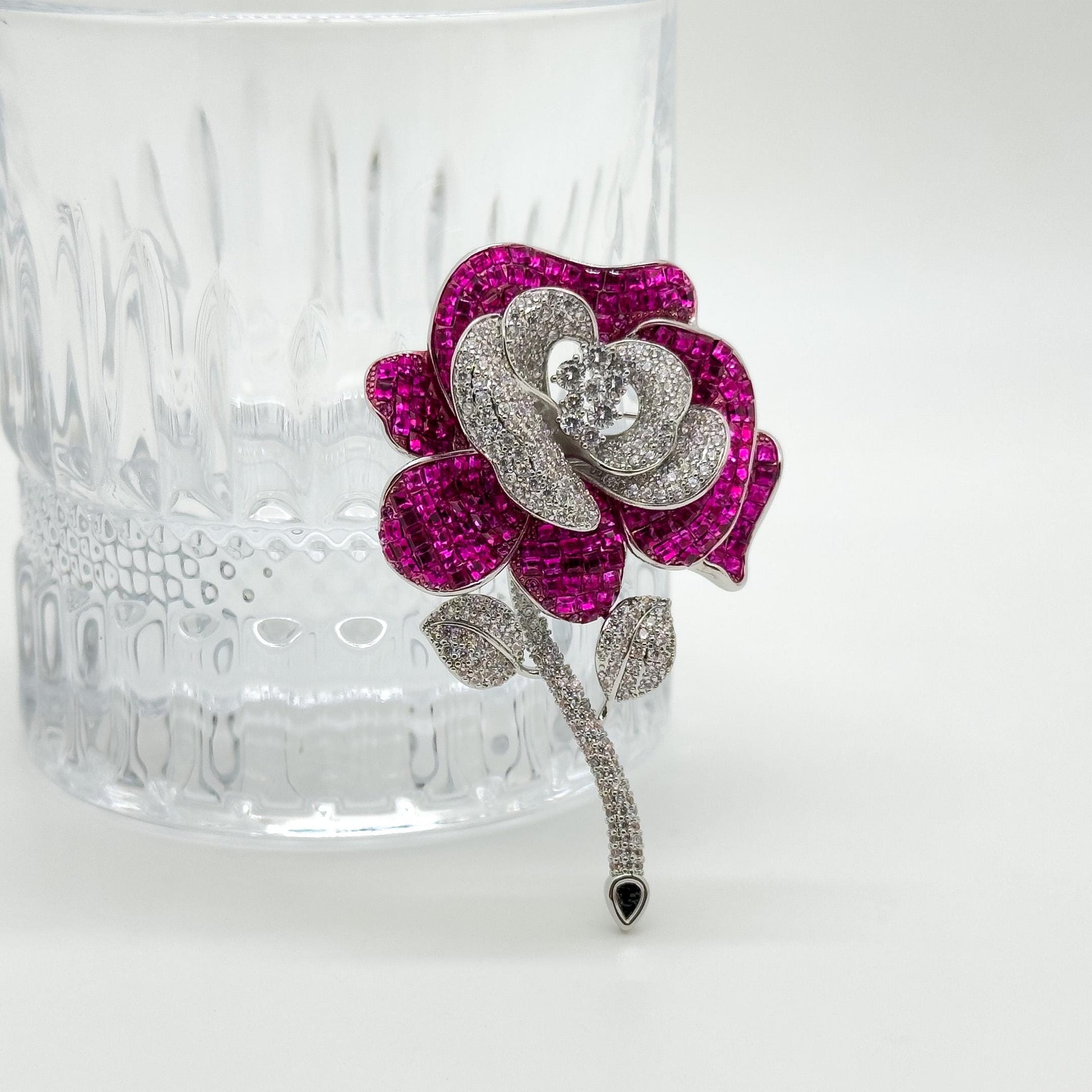 Purple Crystal Rose Brooch Luxury Rhinestone Copper Floral Pin