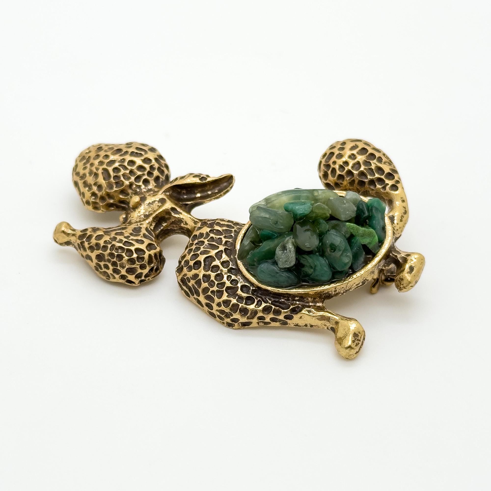 Art Deco Vintage Puppy Brooch Copper Stone Inlay Decorative Pin