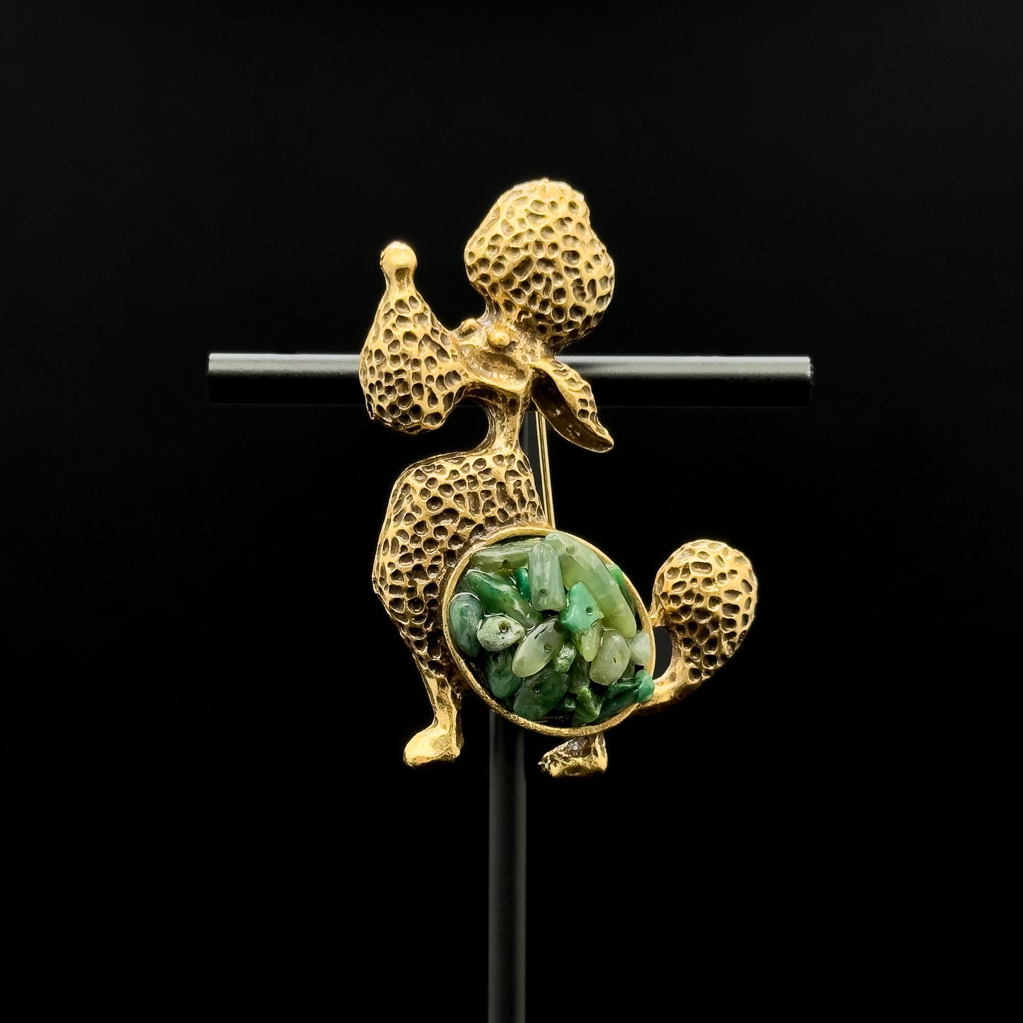 Art Deco Vintage Puppy Brooch Copper Stone Inlay Decorative Pin