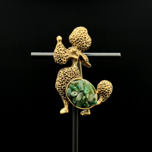 Art Deco Vintage Puppy Brooch Copper Stone Inlay Decorative Pin