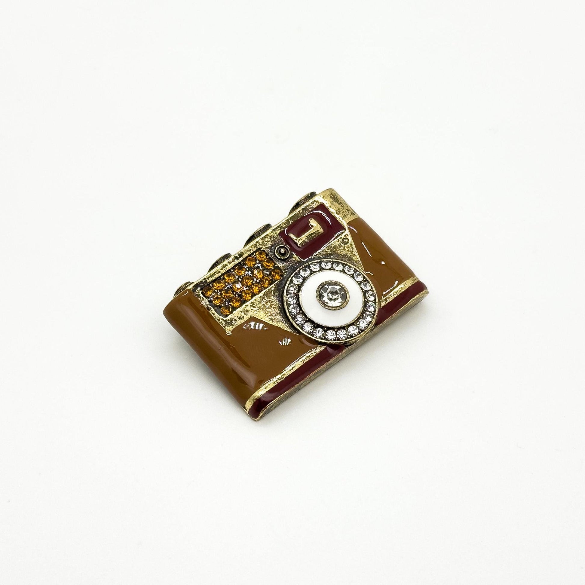 Art Deco Vintage Camera Brooch Copper Enamel Pin Accessory