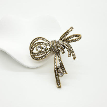 Art Deco Vintage Bow Brooch Large Rhinestone Zircon Coat Pin