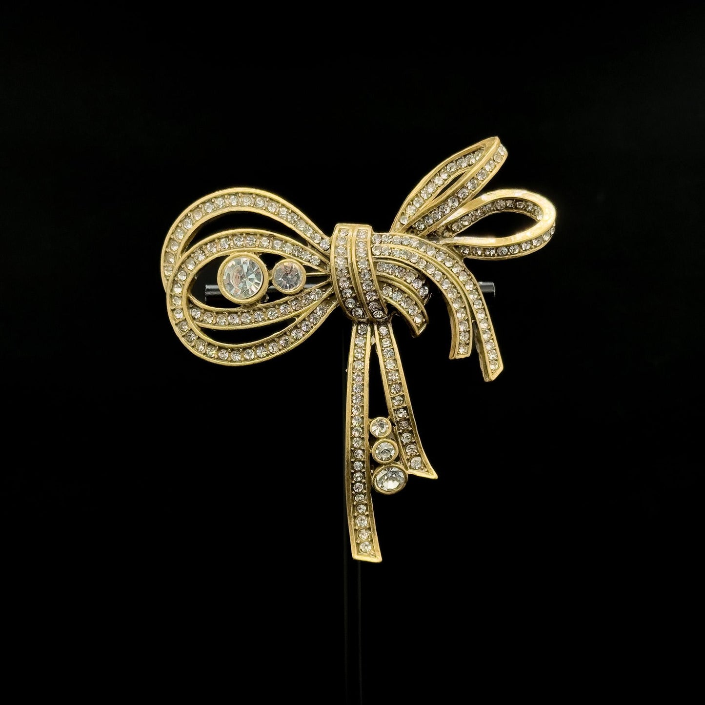 Art Deco Vintage Bow Brooch Large Rhinestone Zircon Coat Pin