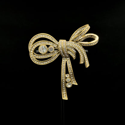 Art Deco Vintage Bow Brooch Large Rhinestone Zircon Coat Pin