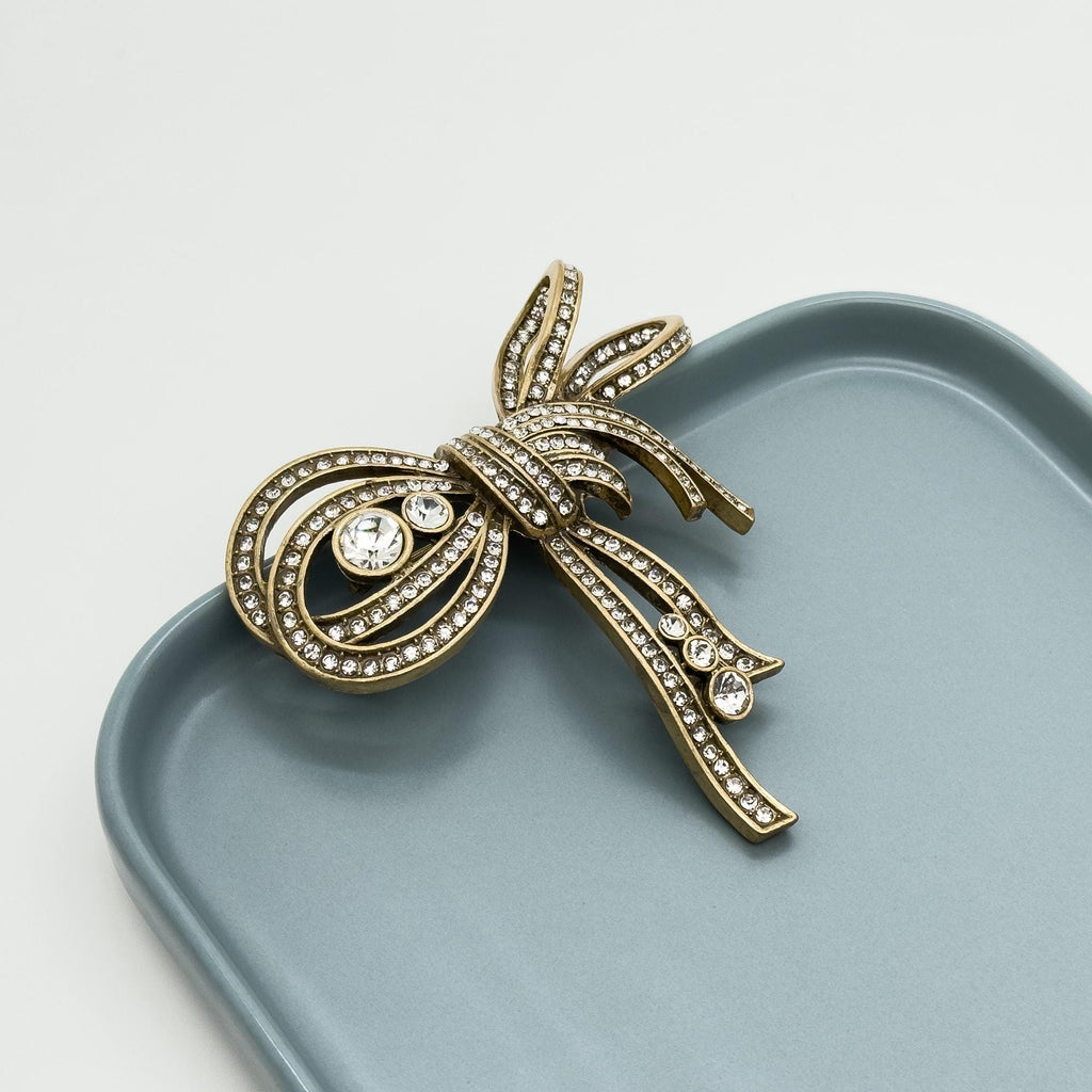 Art Deco Vintage Bow Brooch Large Rhinestone Zircon Coat Pin
