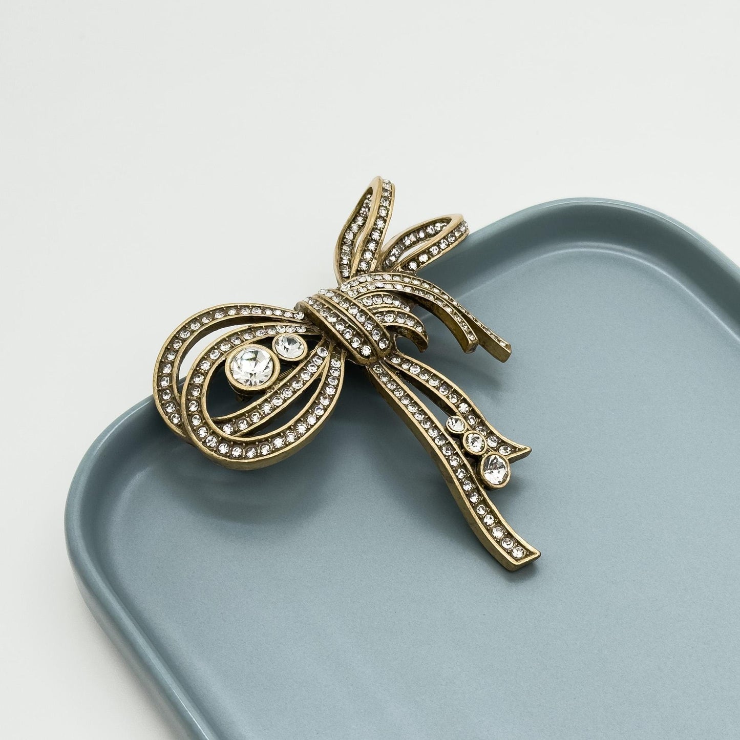Art Deco Vintage Bow Brooch Large Rhinestone Zircon Coat Pin
