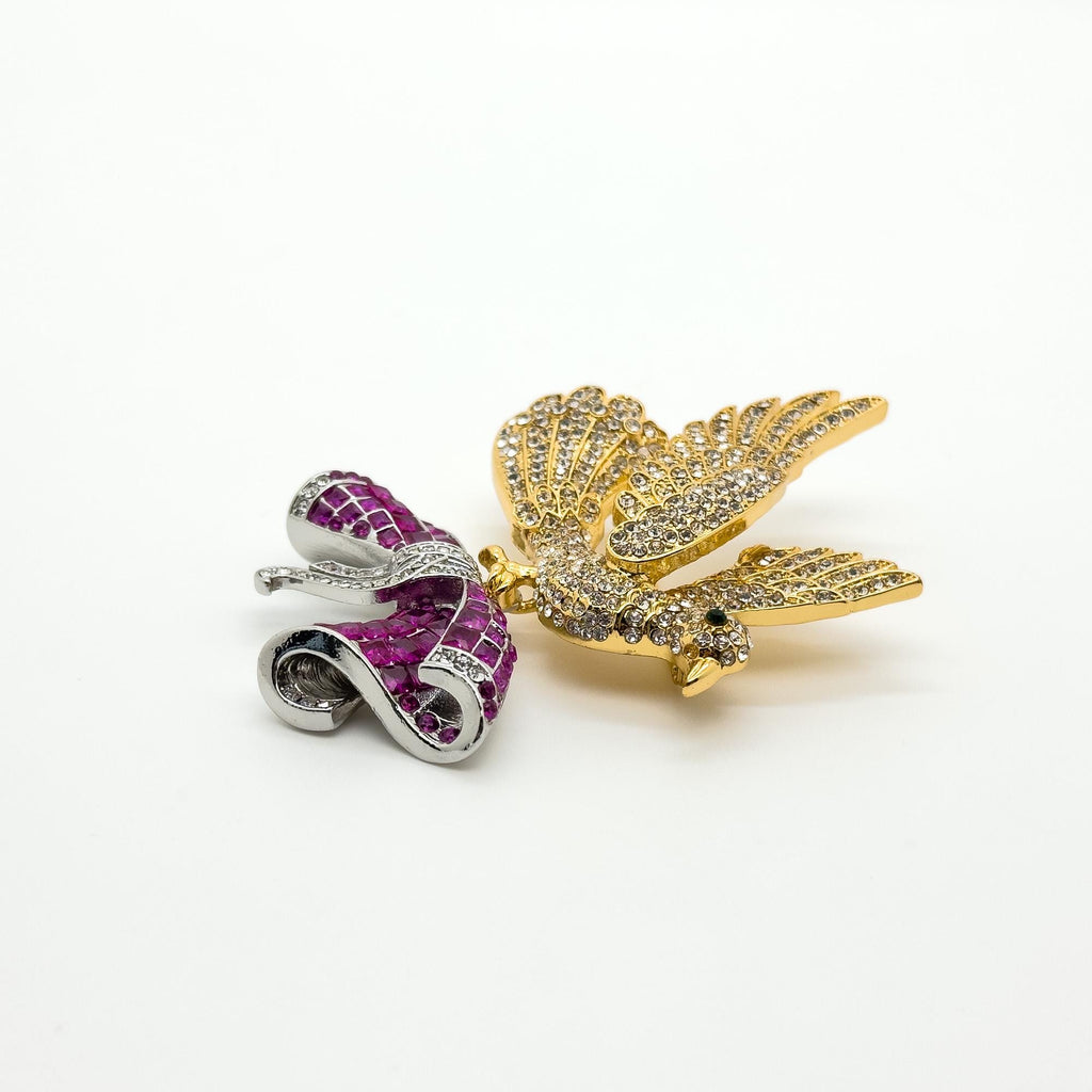 Art Deco Pigeon Bird Brooch Rhinestone Crystal Copper Pin