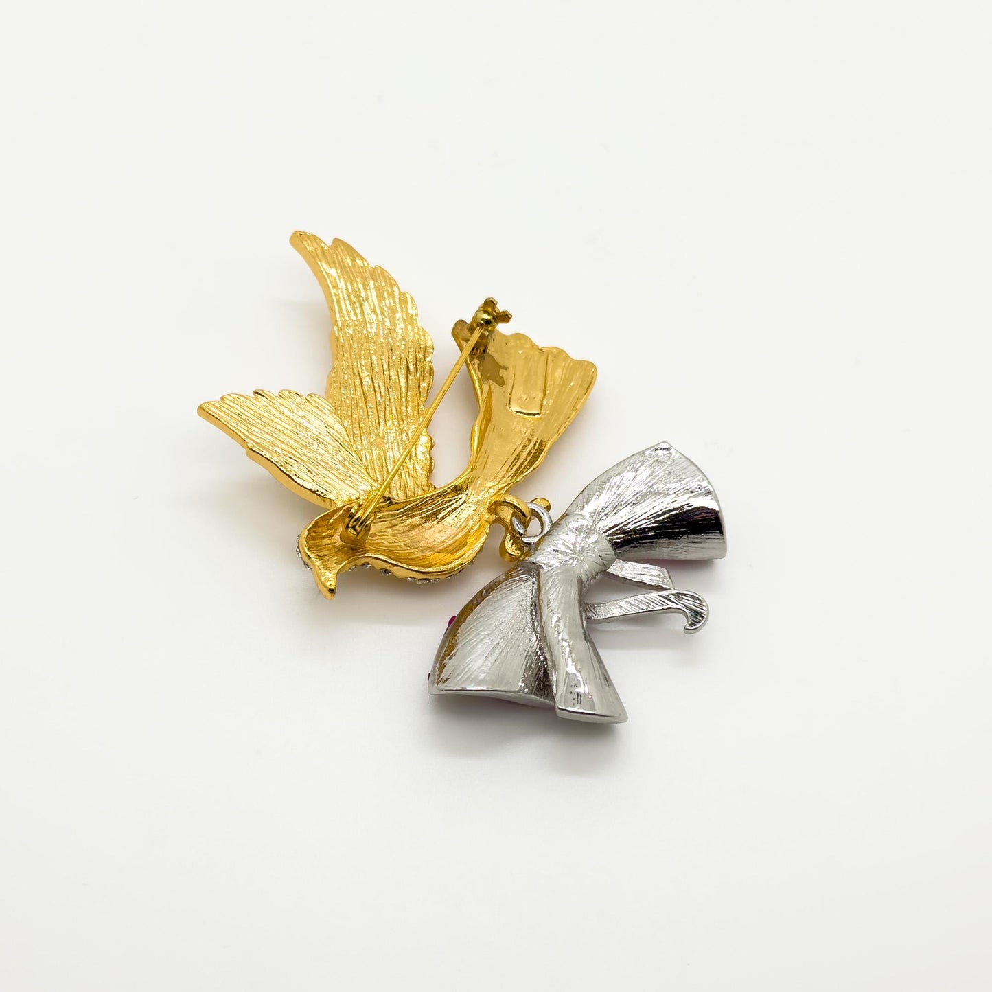 Art Deco Pigeon Bird Brooch Rhinestone Crystal Copper Pin