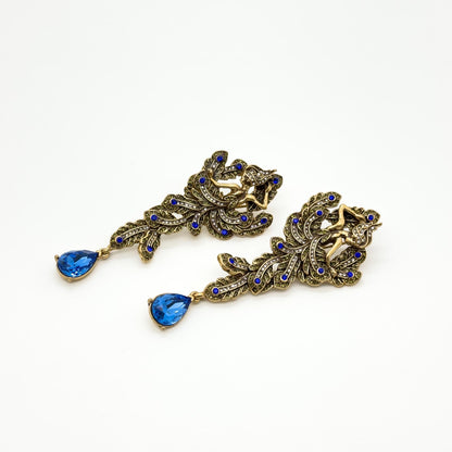 Art Deco Vintage Leaf Zircon Copper Stud Earrings 925 Silver