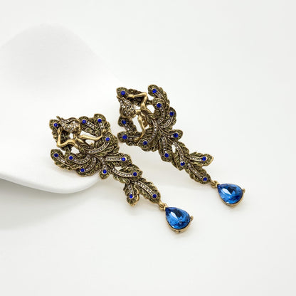 Art Deco Vintage Leaf Zircon Copper Stud Earrings 925 Silver