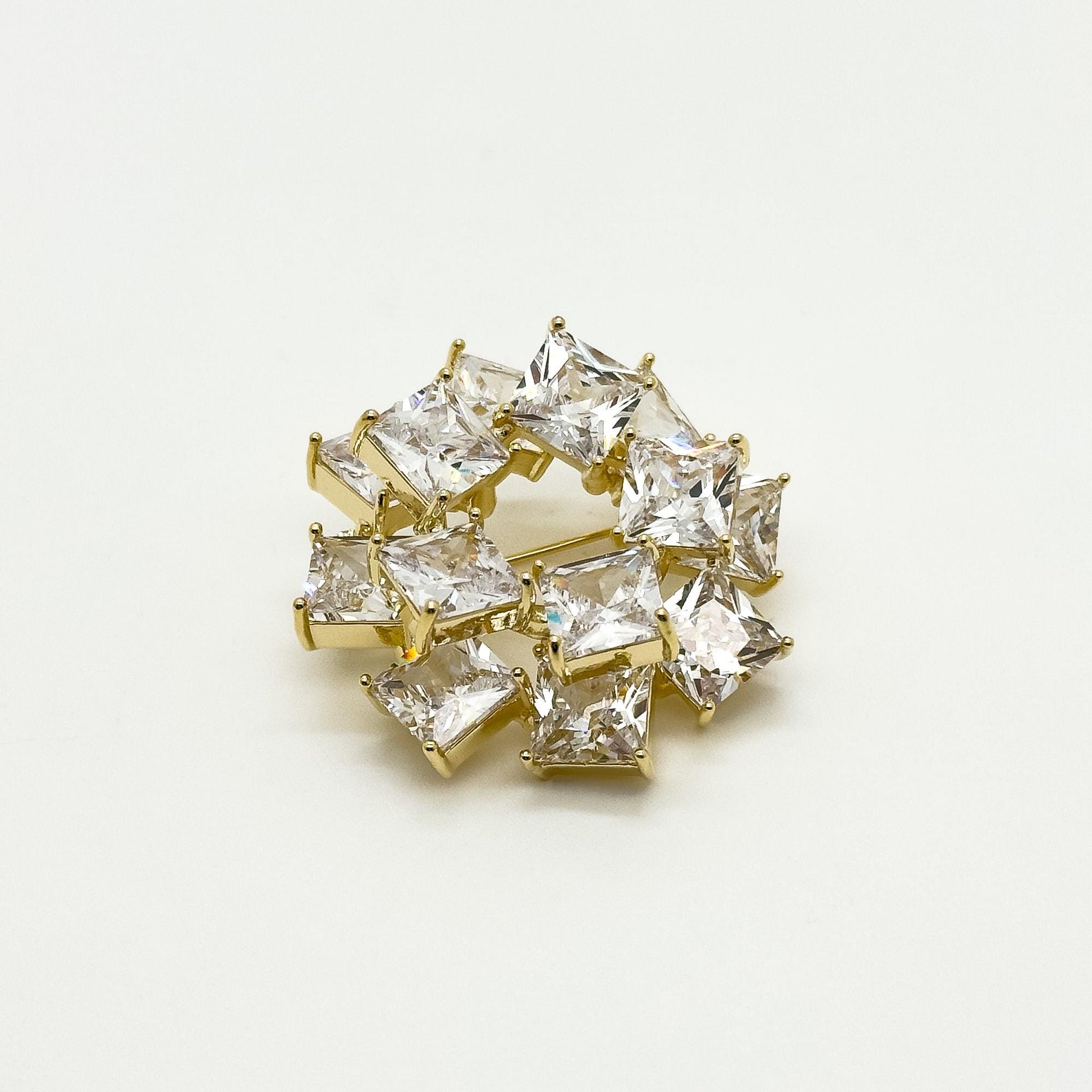 French Pink Ice Cube Brooch with Sparkling Zircon Accent