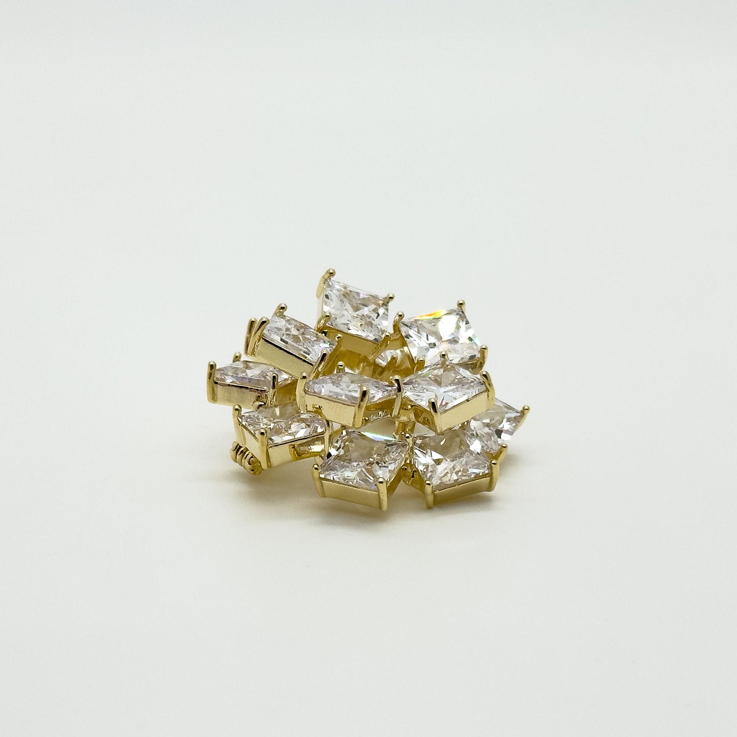 French Pink Ice Cube Brooch with Sparkling Zircon Accent