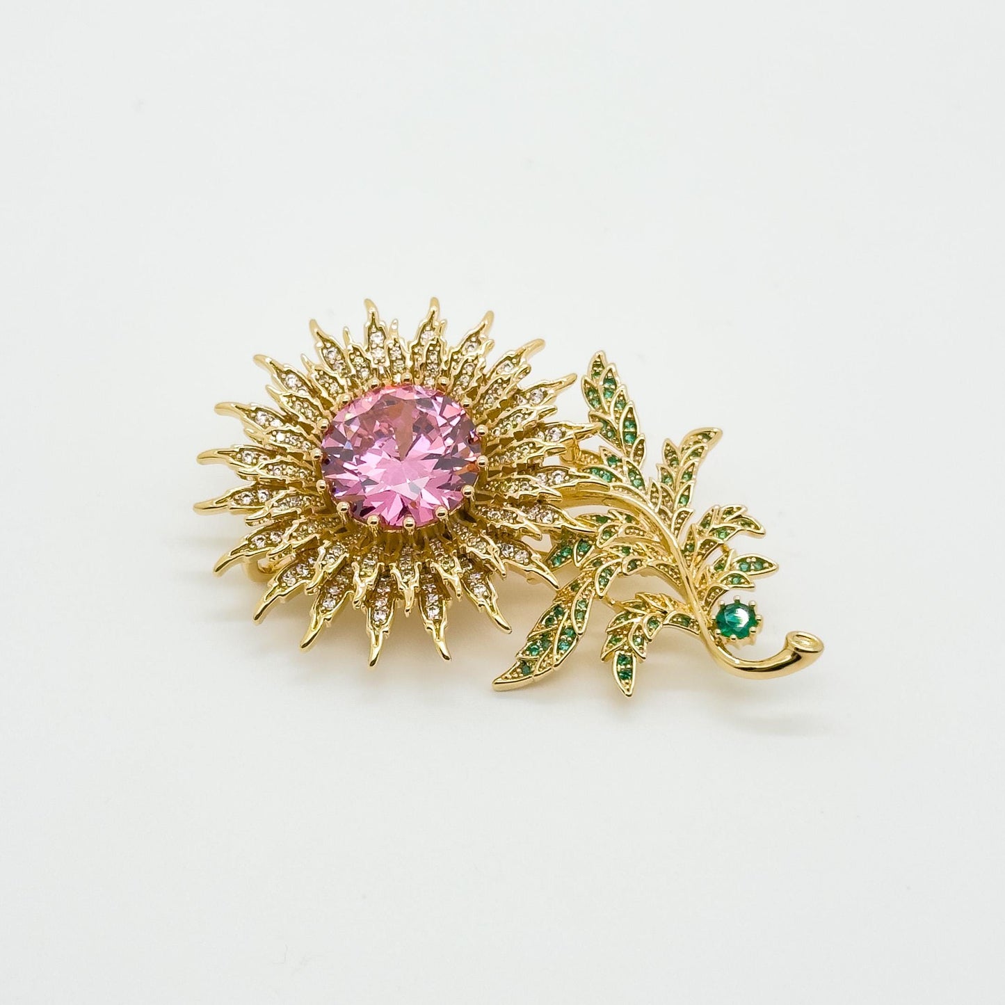 Austrian Crystal Sunflower Brooch with Rhinestones and Copper Pin