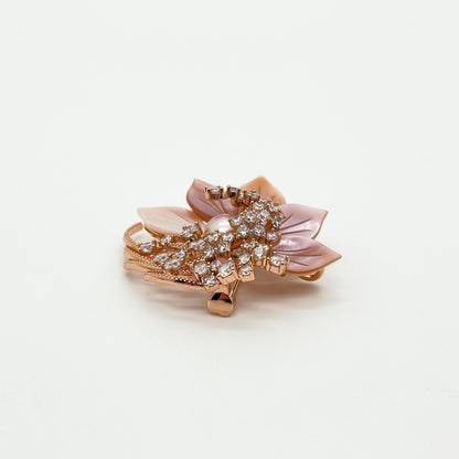 Handmade Pink Flower Brooch Shell Pearl Zircon Copper Suit Pin