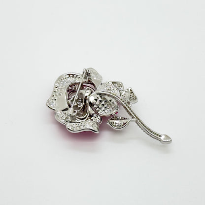 Purple Crystal Rose Brooch Luxury Rhinestone Copper Floral Pin