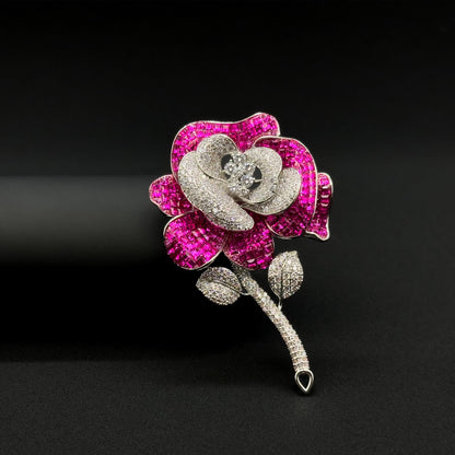 Purple Crystal Rose Brooch Luxury Rhinestone Copper Floral Pin